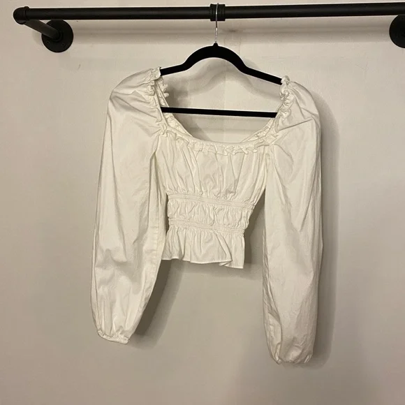 Reformation Fern Ruffled Gathered Stretch Organic Cotton Poplin Top - Picture 7 of 7